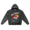 DTG Print Knitted Denim Zip-Up Hoodie Streatwear Brother Print Zipper Hoodies  