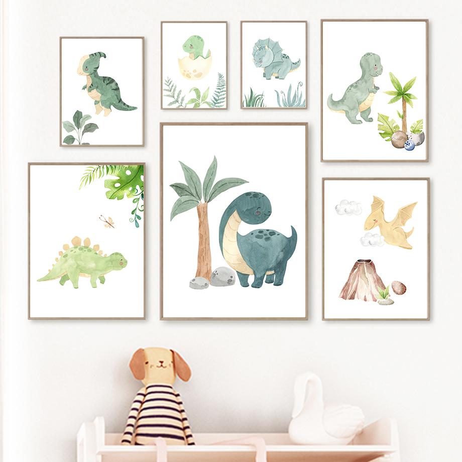 Nursery Nordic Poster and Prints Cute Dinosaur Egg Tree Leaf Monstera Wall Art Canvas Painting Wall Pictures Boy Kids Room Decor No Frame