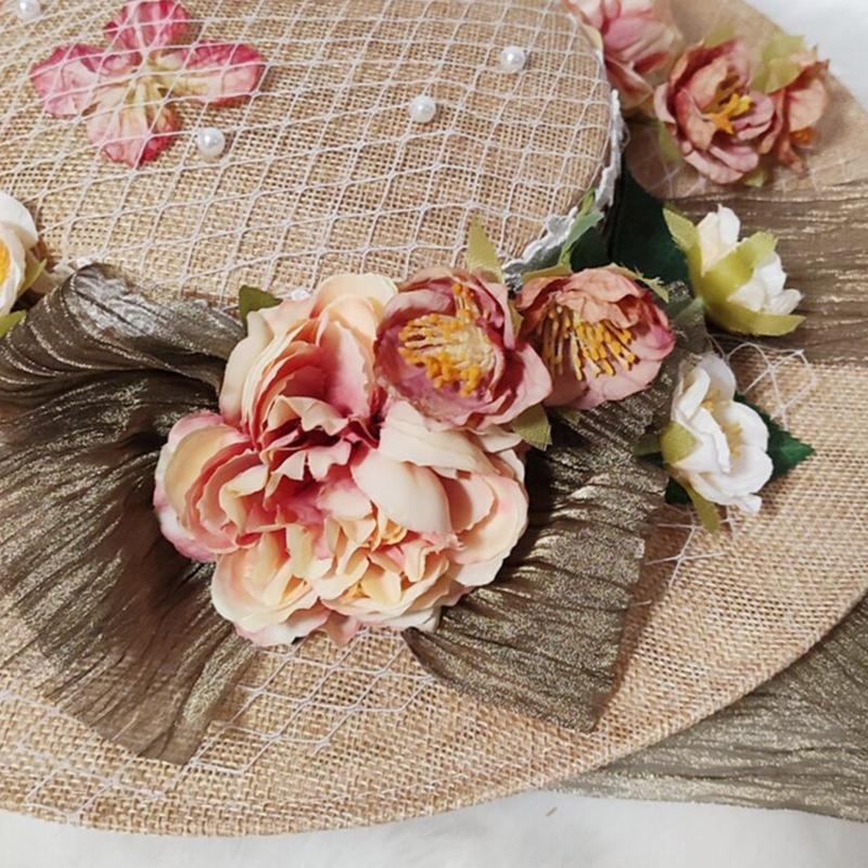 Summer Women Lolita's Hat Tea Party Hat Outdoor Sunscreen Flower Decor Sunshade Flat Hat Summer Beach Vacation Hats