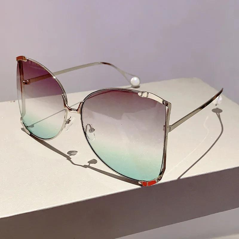 Oversized Metal Sunglasses Women For Female Luxury Brand Designer Elegant Pink Sun Glasses Vintage Big Frame Pearl Shades Uv400