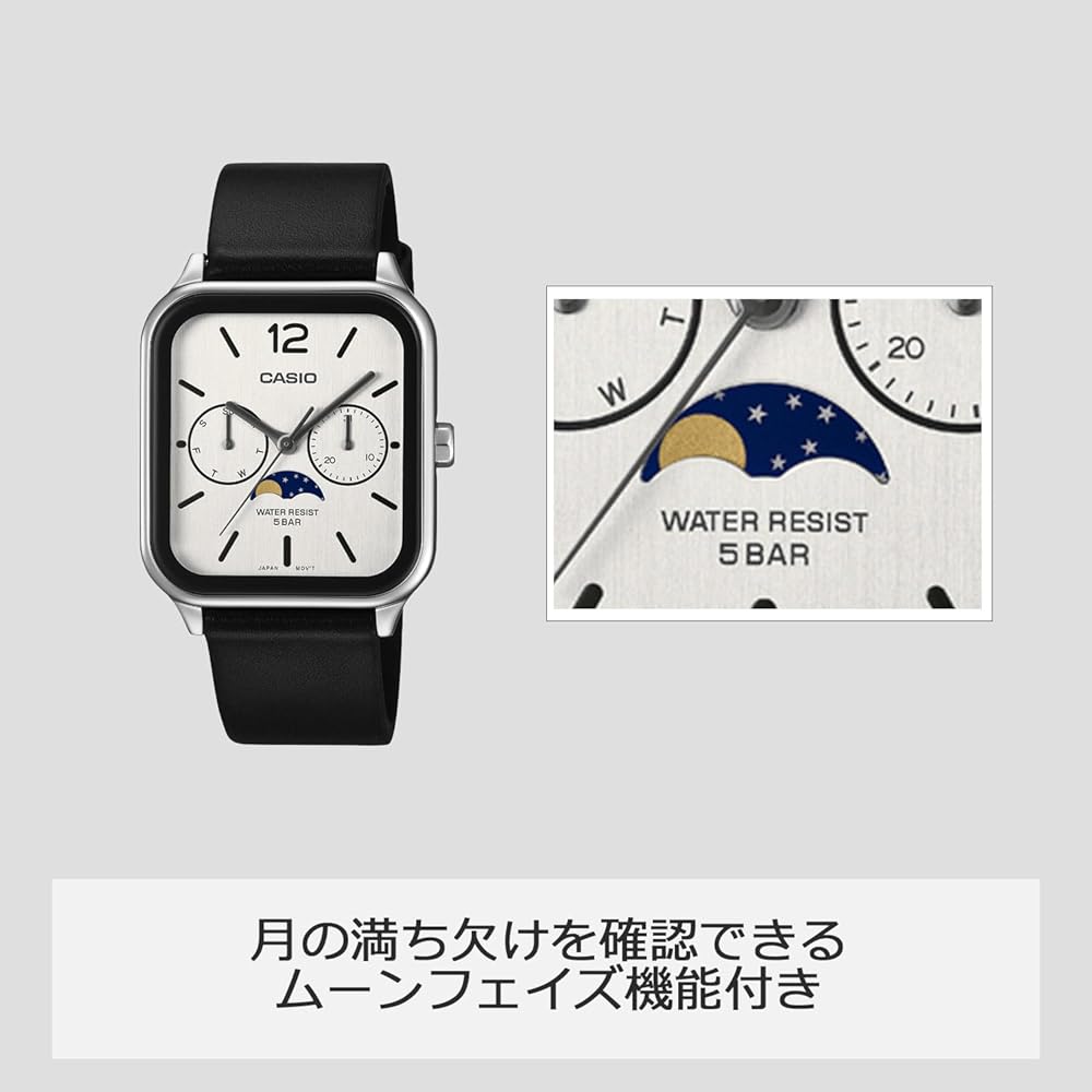 Casio Collection MTP-M305L-7AJF Men's Watch with Moon Phase Function White and Black Dial Leather Strap