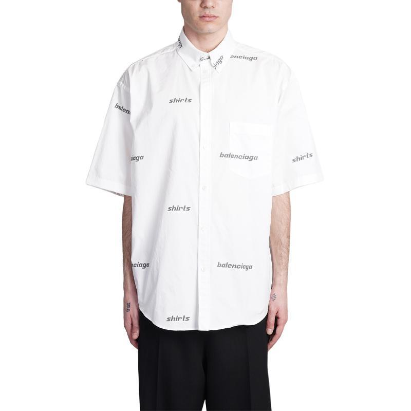 Balenciaga All Over Logo Short Sleeve Shirt 'White Black' Men's 681702TOL659040
