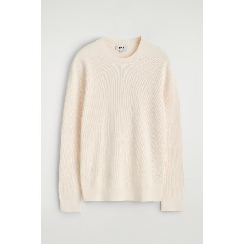COS Men Cotton Crew Neck Sweater Off White