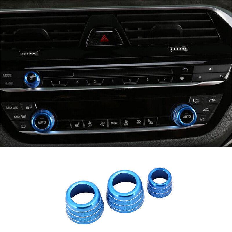 For BMW 5 Series G30 2018- Blue Aluminum Middle Console Ac Knob Cover Trim