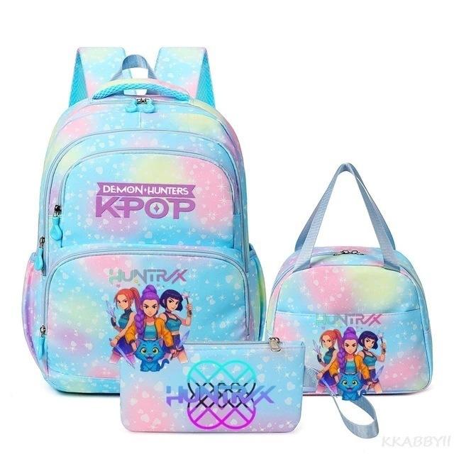 Three-Piece Kpop Demon Hunter Girl Color School Bag Lunch Bag Pencil Case Set Gift Box