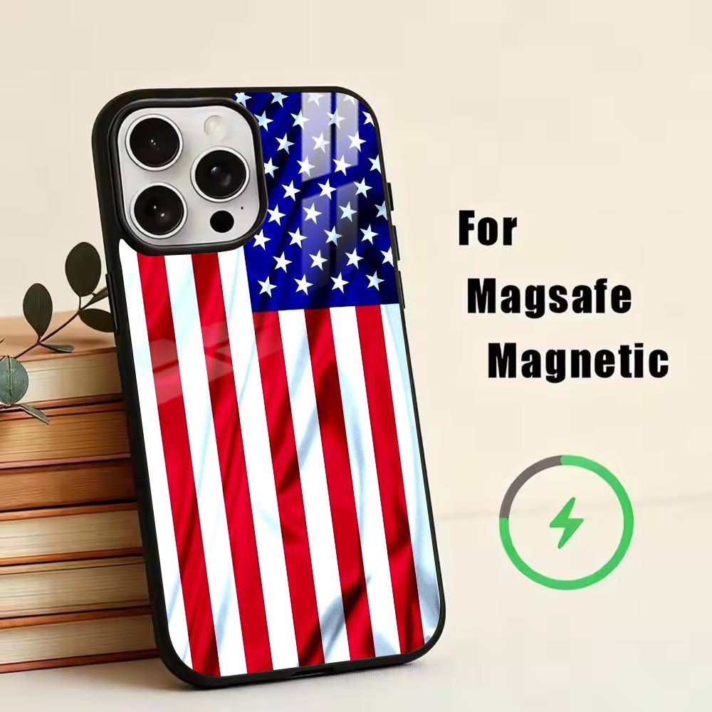 Die amerikanische Flagge Handyhülle Für iPhone17,16,15,14,13,12,11 Plus,Pro Magnetisch Für Magsafe Kabelloses Laden