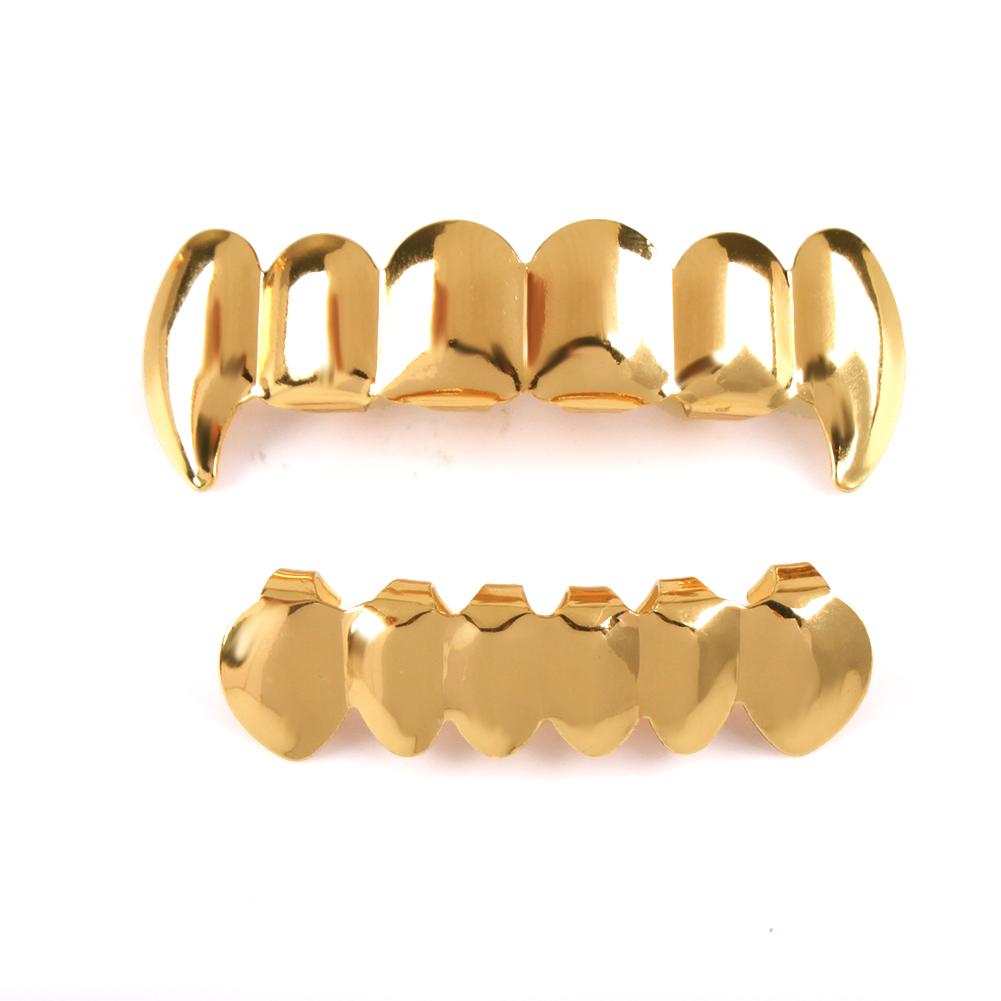 Trendy Hip Hop Gold Silver Plated Teeth Grillz Top Bottom Set With Silicone Real Shiny Vampire Tooth Sets Fashion Accessory