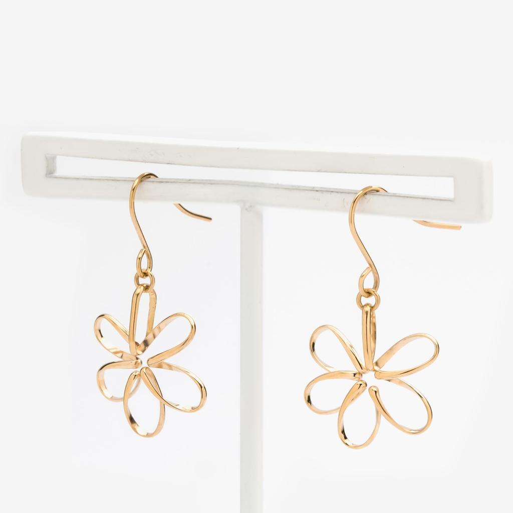 ESTELLE [Official] Women's Hook Earrings in 10K Yellow Gold with Flower Motif (Product Code: 0202-3505-0019-0000)
