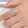 Dainty Safety Pin Open Rings for Women Silver Plated Adjustable Finger Ring with Sparkling Cubic Zirconia Band Jewelry