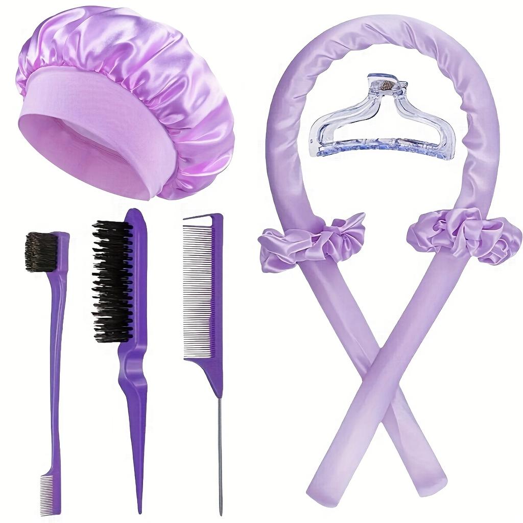 3/5/8pcs Styling Tool Set Women'S No-Heat Curling Iron and Satin Sleep Cap Set Hair Styling Tools Comb Hair Clip Hair Tie Set