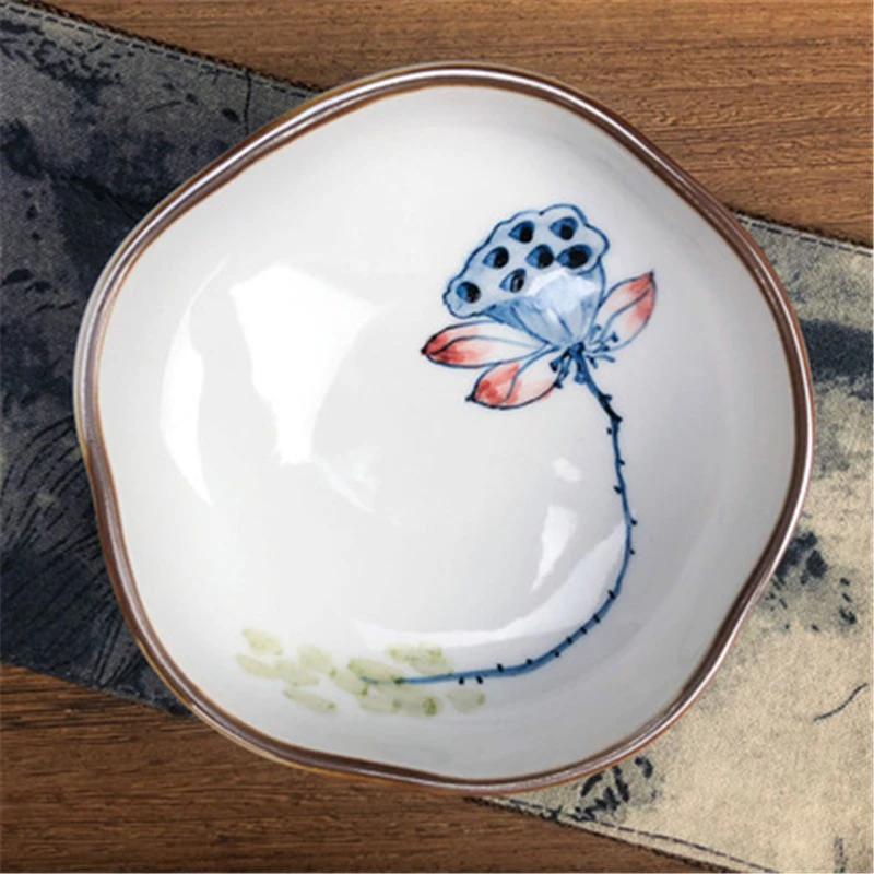 Refreshment Dish Chinese Fruit Dessert Plate Small Dish Jingdezhen Underglaze Color Ceramic Tea Tray Hand Painted Tableware
