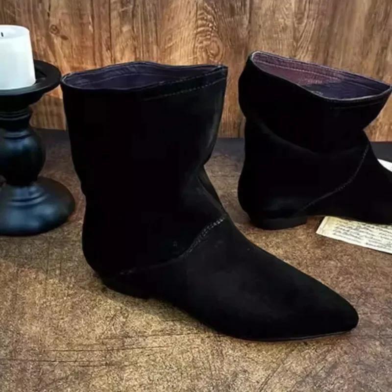 Fashion Pointed Toe Ankle Boots Women Flats Suede Shoes Woman Winter 2025 Fashion Goth Retro Gladiator Chelsea Snow Soft Botas De Mujer