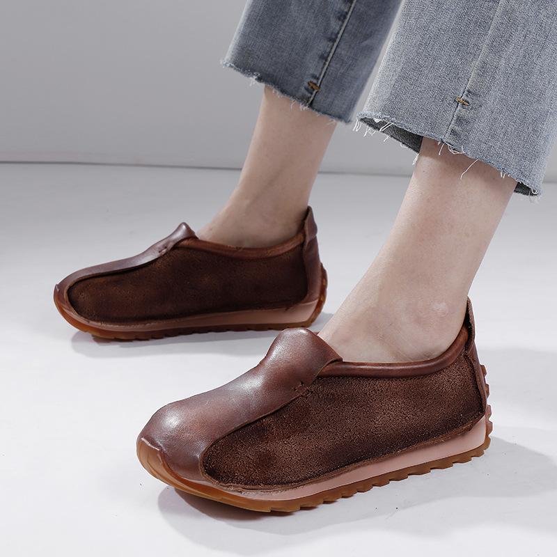 Fashion GKTINOO 3.5cm Cow Suede Genuine Leather Ankle Booties Women Boots Ladies Fashion  Moccasins Autumn Slip On Motorcycle Shoes