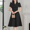 ZANZEA Women Elegant Casual V-Neck Short Sleeve A-line Dress