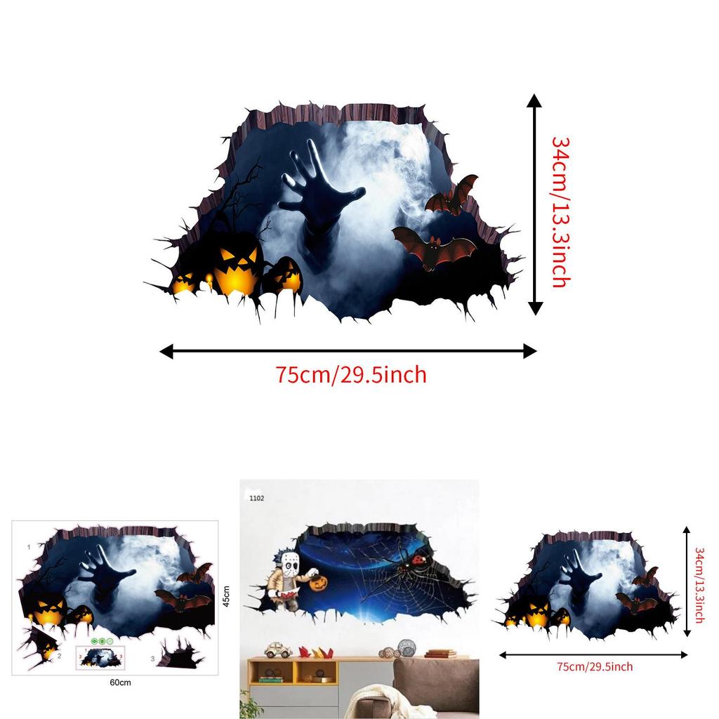 Horror 3d Wall Art Sticker For Halloween Haunted House Decor Waterproof Pvc For Kitchen