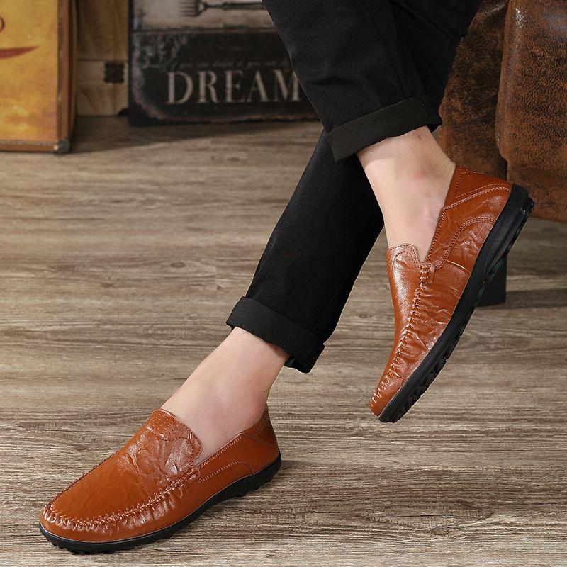 Fashion Moccasin Non Slip Man Casual Shoe British Style Round Toe Luxury Sale Classic Original Legitimate Pu On Leather Shoes for Men