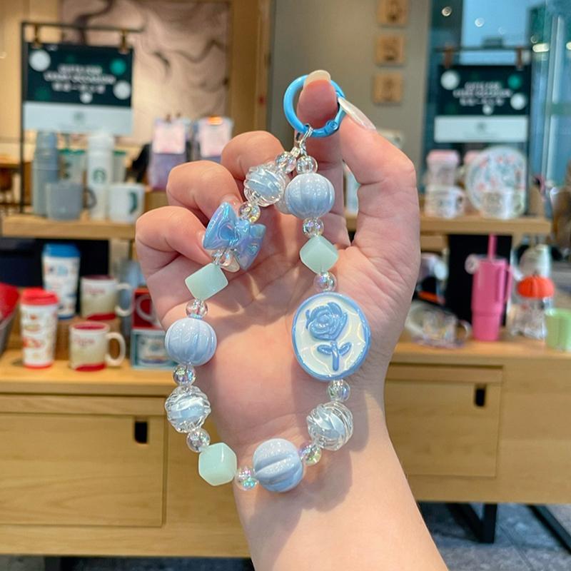 

Colorful Acrylic Mobile Phone Lanyard Universal Sweet Fashion Rose Slice Beaded Mobile Phone Chain Bag Decoration Pendant синій