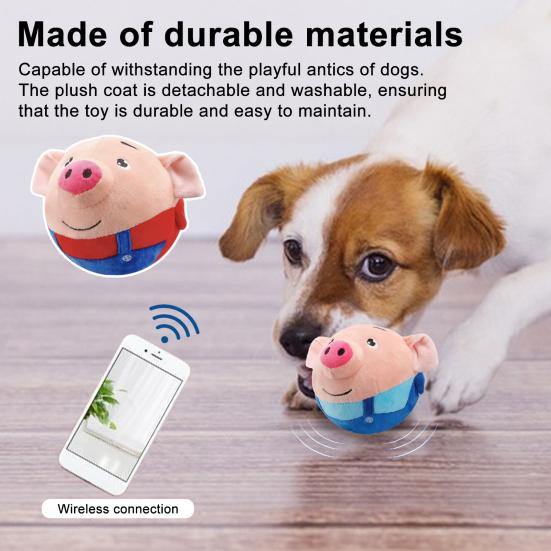 Active Moving Pet Plush Toy Interactive Pet Bouncing Ball Washable Cartoon Squeaky Pig