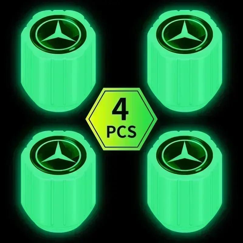 SUD2   4pcs Car Luminous Tire Valve Cap Wheel Nozzle Night Glowing Caps For Mercedes Benz AMG A B C E S class GLA GLC CLA GLK GLE