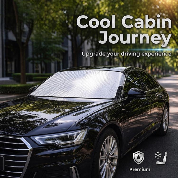 Parking Front Windshield Cover, Foldable Reflective Silver Cover for Broad Glass Area Coverage and Daily Use Design