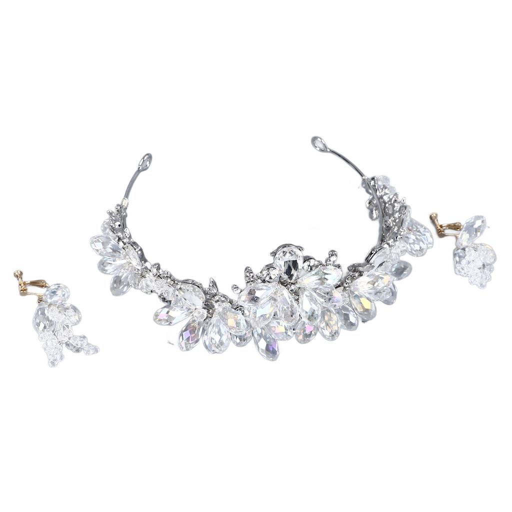 Rhinestone Tiara Hard Alloy Strong Rustproof Elegant Sparkling Compact Princess Tiara with Dangle Earrings for Party