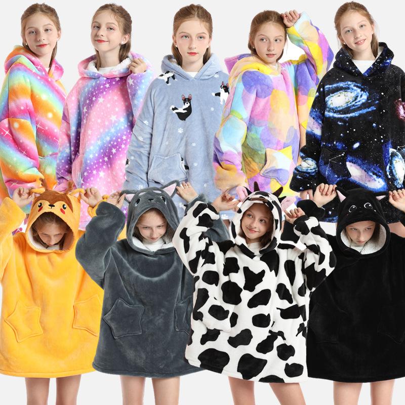 Autumn and Winter Sports and Leisure Warm TV Blanket Senior Children's Plush Comfortable Soft Bathrobe Warm Fluffy Robe