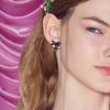 [Rosemont] Silver Black Spinel Bead Ribbon Earrings Ra24C56J