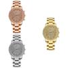 Womens Stylish Diamond Embellished Round Steel Wristwatch With 24h Indicator And Quartz Movement