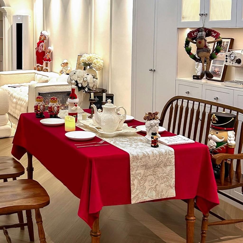 Red Velvet Waterproof Tablecloth 52x84 Inch Rectangular Party Table Cover for Christmas Birthday Kitchen Dining Decor