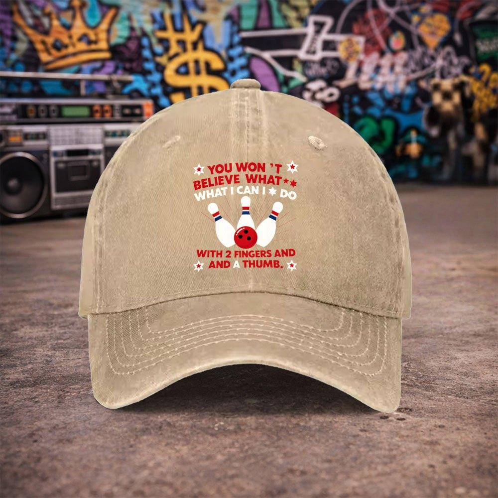 pc Unisex Bowling Sports Themed Vintage Washed Baseball Cap Unisexs Trendy Hat Versatile Duckbill Cap Fun Print A Unique