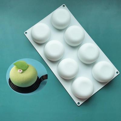8-fache runde Mousse-Kuchenform, 3D-Silikon für Spiegelglasur und Desserts