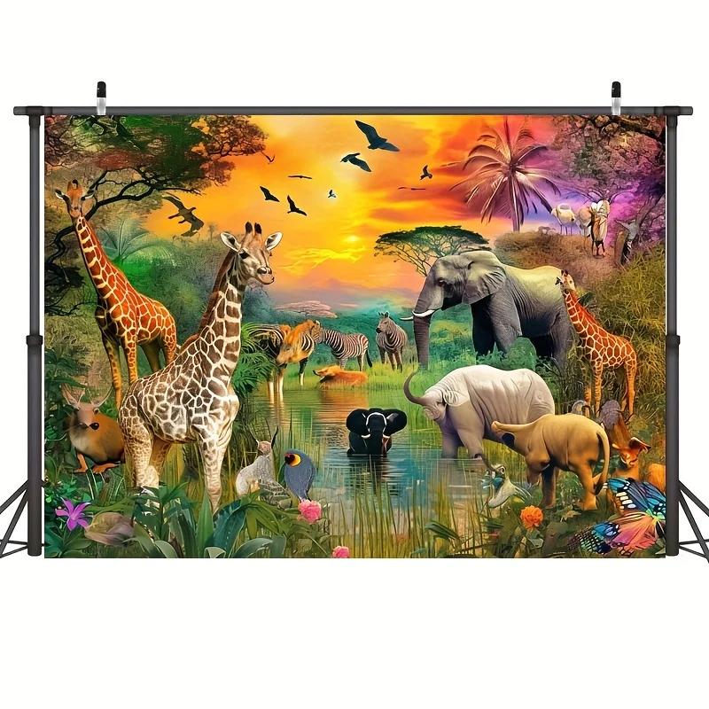 Jungle animals Background Wildlife Summer Tropical desert African Safari scenery Decorated for a man's birthday party