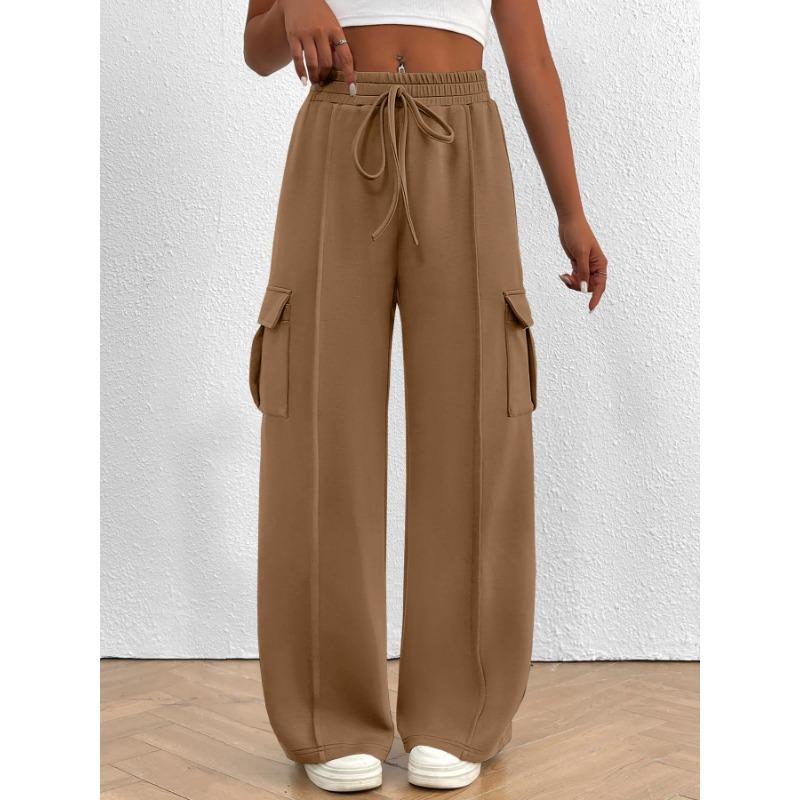 2025 Fashion Loose Casual Wide-leg Women Long Pants Drawstring Solid Color Pockets Sweatpants Office Autumn Wintercasual Jogging Pants Simple Trousers