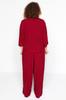 Women's Style Plus Size Claret Red Double Breasted Collar Tied Woven Pajama Set