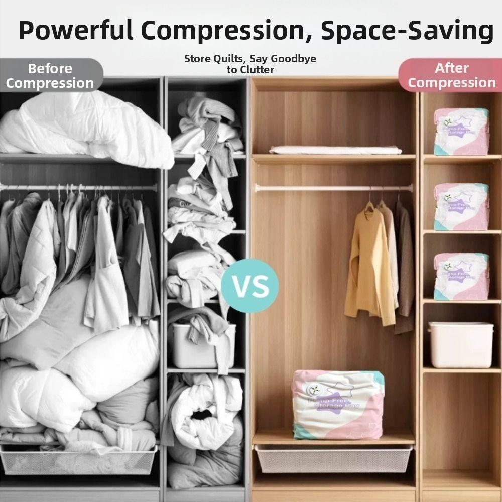 Press & Seal No-Pump Vacuum Storage Bags Space Saving Clothing Organizer Bag  Travel Moving Packing