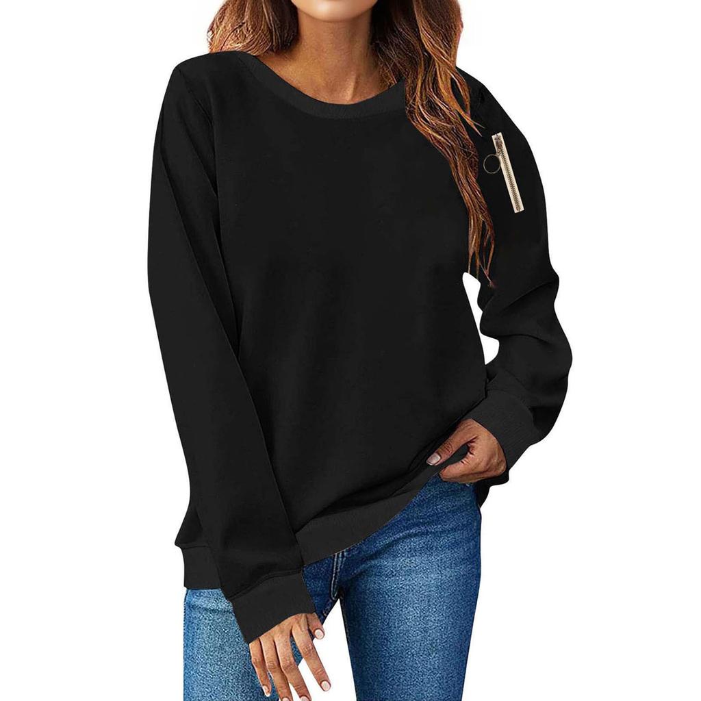 Women's Fashion Oversized Long-Sleeve Round Neck Pullover Solid Color Sweatshirt