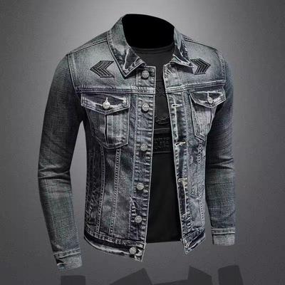 Men's Retro Slim Fit Denim Jacket - European & American Street Motorcycle Fashion