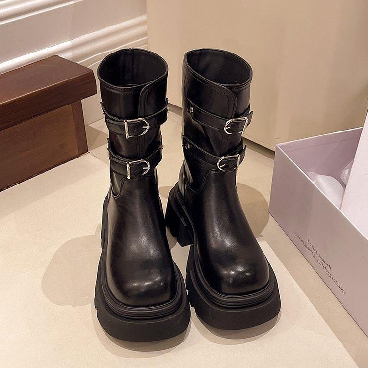 

Женские ботильоны на толстом каблуке и толстой подошве, новые осенне-зимние, в стиле ретро, облегающие, короткие, маленькие и милые, крутые ботинки средней длины для работы 40