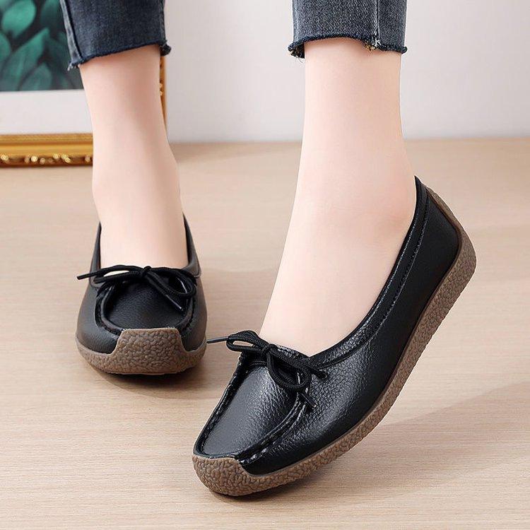 

Casual shallow single shoes spring new soft leather Doudou shoes non-slip flat shoes 35 чёрный