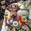 Vintage Highland Cow And Chicken Metal Wall Sign Decor Waterproof Rustproof Farmhouse Art Tin Plaque Home Garden Indoor Outdoor Decoration