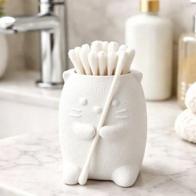 Cotton Swab Holder Cat Shape with Open Design Dental Floss Storage Box Compact Cute Organizer for Makeup Brushes