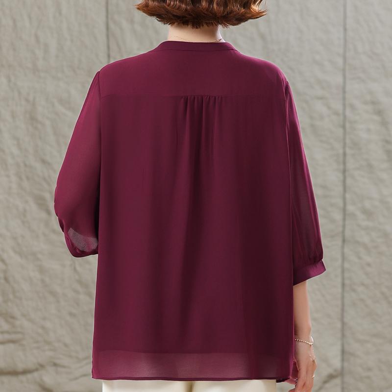 Women's Plus Size Burgundy Blouse, Casual 3/4 Sleeve Pleated Front Top (3XL-7XL)
