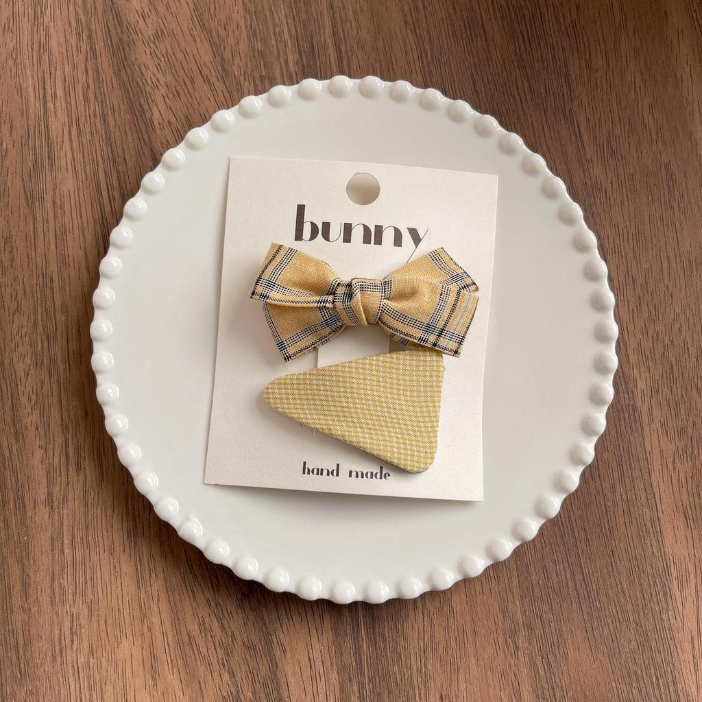 Korean Yellow Plaid Star Rabbit Embroidered Bow Hair Clip for Kids