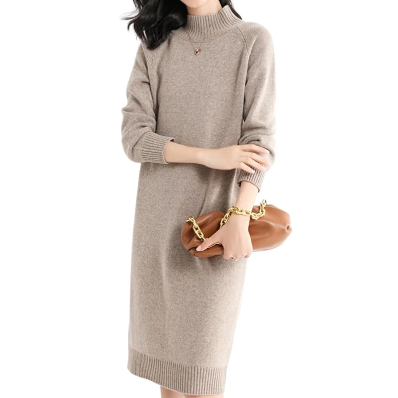 

[Elixio] [Elixio] one piece knit ladies high neck Thin long sleeve tight knee length simple Elegant Not tingling Soft work office spring autumn (JP,