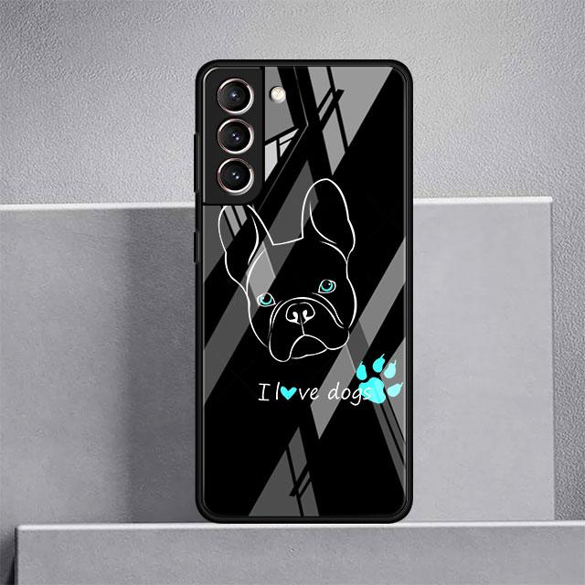 French Bulldog Black White Glass Case For Samsung Galaxy S22 S20 FE S21 Plus Phone Cover S10 5G S9 Note 20 Ultra 10 Lite Shell