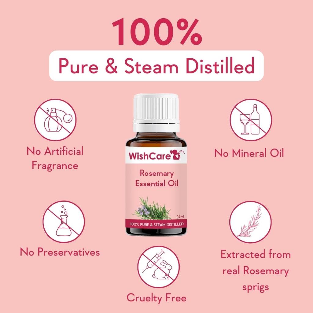 WishCare Rosemary Essential Oil 15 Ml Pure Natural Aromatherapy Oil for Hair Growth Skin Care Relaxation Diffuser Massage Use