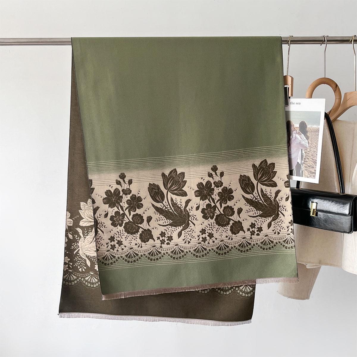 

Autumn Winter Scarf Women Pashmina Shawls Cashmere Blanket Warm Thick Chunky Stoles Lady Elegant Poncho Floral Outdoor Bufanda 65x185cm