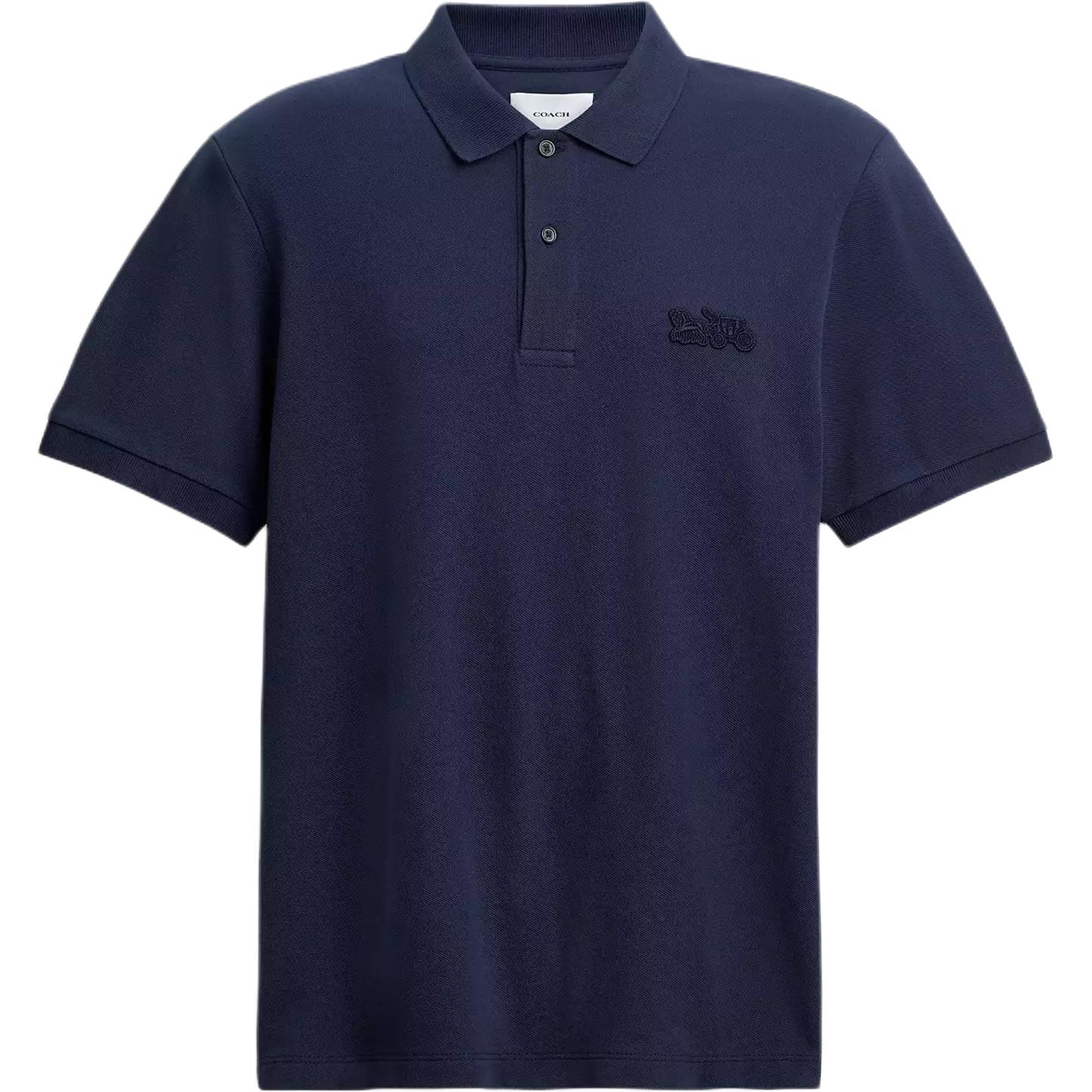 

Coach Organic Cotton Ribbed Collar Solid Color Short Sleeve Classic Polo Shirt With Carriage Pattern Men tops Navy CT025-B5H L