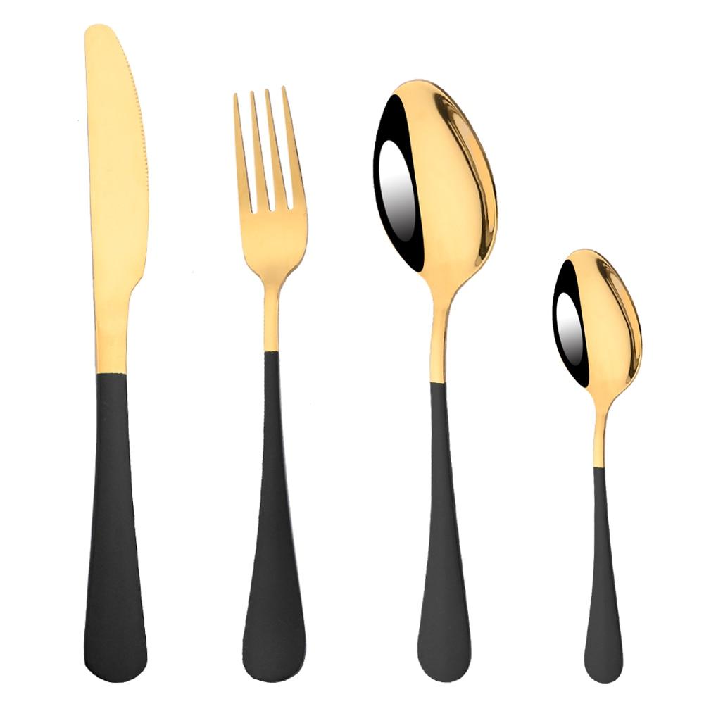 4Pcs Blue Gold Western Dinnerware Cutlery Set Dinner Flatware Knife Fork Spoon Stainless Steel Silverware Home Tableware Set