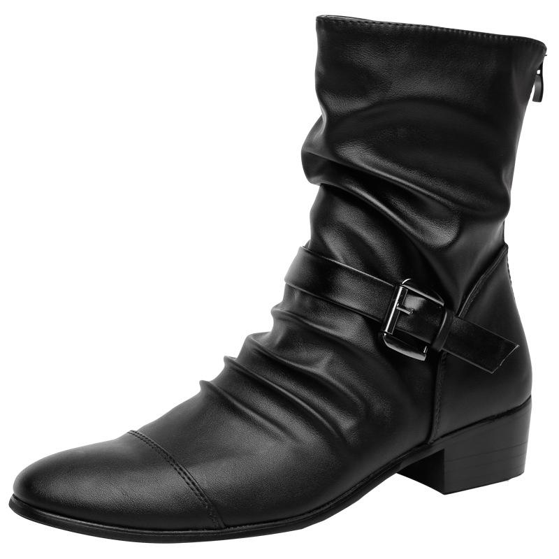 

Douyin Net Red Cross-Border Boots Мужские ботинки с острым носком Британская корейская версия Молодежные средние ботинки Мужская обувь 43